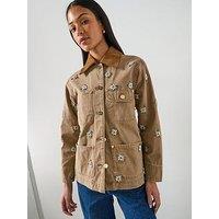 Allsaints Bex Embellished Denim Jacket - Vintage Sand