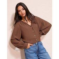 Friends Like These Collarless Full Sleeve Shirt - Brown
