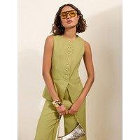 Friends Like These Cross Hatch Enamel Button Waistcoat - Green