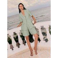 Friends Like These Short Sleeve Floral Burnout Blazer - Green