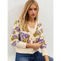 New Look Cream Floral Patterned V-Neck Cardigan