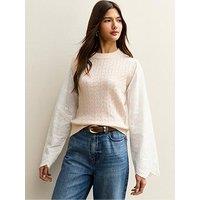 New Look Cable Knit Broderie Anglaise Jumper - Cream