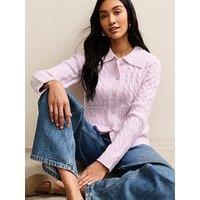 New Look Lilac Cable Knit Collared Cardigan - Purple