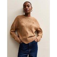 New Look Floral Embroidered Jumper - Camel