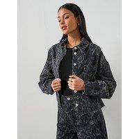 Allsaints Nicky Leopard Print Denim Shacket - Black