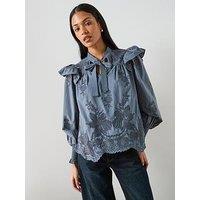 Allsaints Nisa Emb Top - Steel Blue