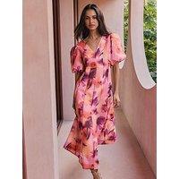 Friends Like These Puff Sleeve Princess Seam Voile Midaxi - Orange