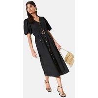 Friends Like These Linen Button Through Belted Midi Dress - Black