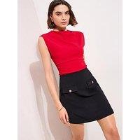 Friends Like These Lantern Button Detail Mini Skirt - Black