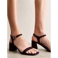 New Look Faux Suede Block Heel Sandals - Brown