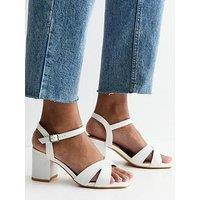 New Look Wide Fit Faux Leather Block Heel Sandals - White