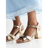 New Look Wide Fit Gold Cross Strap Block Heel Sandals