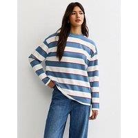 New Look Blue Striped Long Sleeve Skater T-Shirt - White
