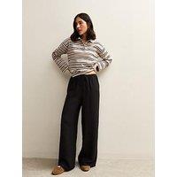 New Look Drawstring Waist Wide Leg Trousers - Black
