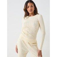 Only Ella Long Sleeve Ruched Detail Top - Beige