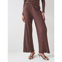 Only Ella Wide Leg Textured Trousers - Brown