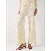 Only Ella Wide Leg Textured Trousers - Beige