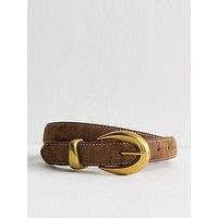 New Look Faux Suede Contrast Stitch Belt - Brown