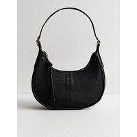 New Look Grained Faux Leather Oval Buckle Shoulder Bag - Black