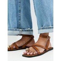 New Look Tan Faux Leather Multi Strap Toe Ring Flat Sandals