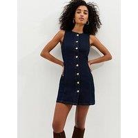 New Look Indigo Wash Button Up Sleeveless Mini Dress - Blue