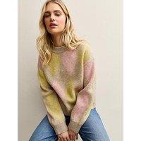 New Look Argyle Crew Neck Midweight Knit Jumper - Pink And Yellow