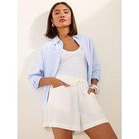 Friends Like These Shirred Waist Linen Shorts - Cream