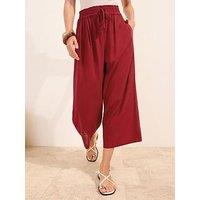 Friends Like These Shirred Waist Linen Culotte - Red