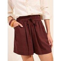 Friends Like These Shirred Waist Linen Shorts - Brown