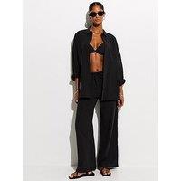 New Look Beach Cotton Slub Wide Leg Trousers - Black