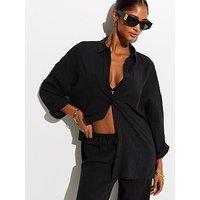 New Look Beach Cotton Slub Shirt - Black