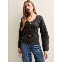 New Look V-Neck Heavyweight Knit Cardigan - Dark Grey