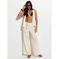 New Look Textured Jersey Beach Wide Leg Trouser - White