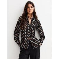 New Look Relaxed Fit Long Sleeve Ribbon Print Shirt - Black