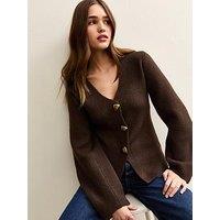 New Look V- Neck Heavyweight Knit Cardigan - Dark Brown