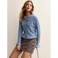 New Look Frilly Button Front Cardigan - Light Blue