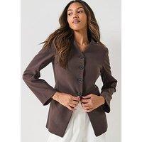 Only Lamina Long Sleeve Button Front Blazer - Brown