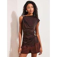 Friends Like These Short Sleeve Drape Hardware Chocolate Top - Brown