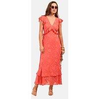 Friends Like These Burnout Ruffle Midaxi - Coral