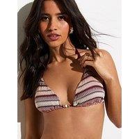 New Look Striped Crochet Triangle Bikini Top - Dark Pink