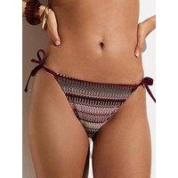 New Look Striped Crochet Tie Side Bikini Bottoms - Dark Pink