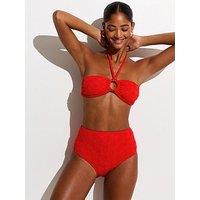 New Look Textured Halter Neck Bandeau Bikini Top - Bright Red