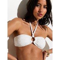 New Look Textured Halter Neck Bandeau Bikini Top - White