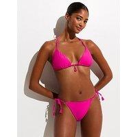 New Look Tassel Trim Triangle Bikini Top - Bright Pink