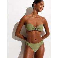 New Look Ruched Tanga Bikini Bottoms - Light Green