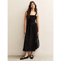 New Look Square Neck Frilly Trim Midi Dress - Black