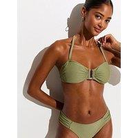 New Look Ruched U Ring Bandeau Bikini Top - Light Green