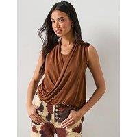 Allsaints Adaline Sleeveless Drape Top - Cognac Brown