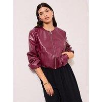 Friends Like These Faux Leather Collarless Bubble Jacket - Burgundy