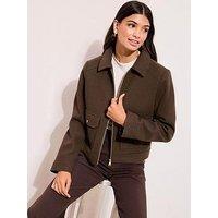 Friends Like These Short Zip Through Cosy Jacket - Brown